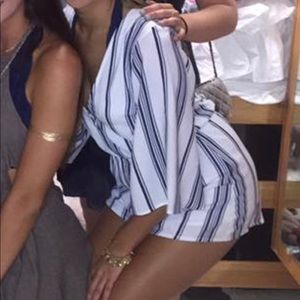 Navy and White Striped Romper